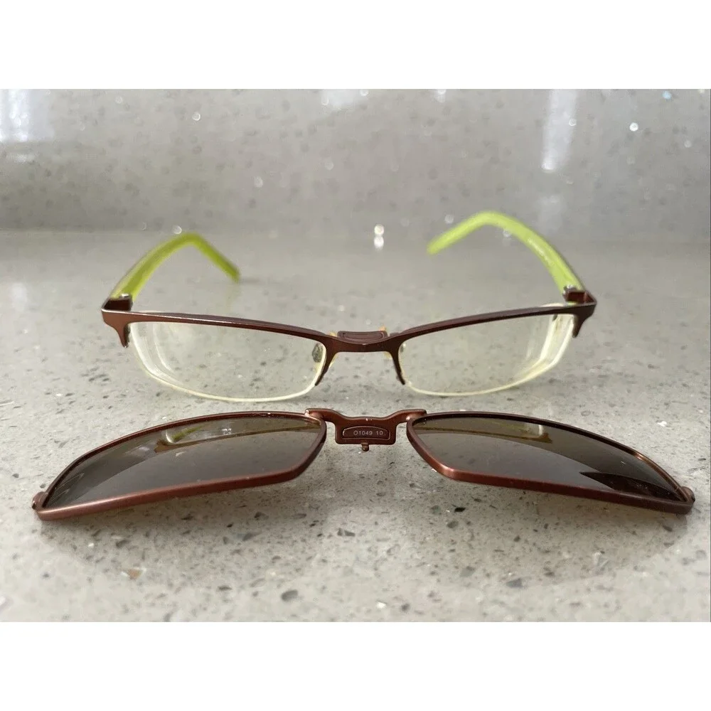 EASYCLIP MOD O1049 BROWN GREEN EYEGLASSES FRAMES ONLY 48-17-140 10 Sunglasses